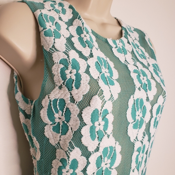 VA Va Voom Teal Mesh & Lace Nude Swmi Sheer Bodycon Dress Size Small - Picture 5 of 13